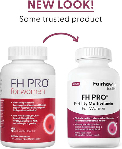 Fairhaven Health FH Pro for Women | Premium Fertility Supplement for Women | Cycle Regularity and Egg Quality for Her | Female Multivitamin for Conception Support | 180 Capsules | 1 Month Supply