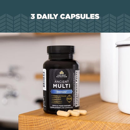 Ancient Nutrition Multivitamin for Immune Support, Immune, 21 Vitamins and Minerals with Vitamin D & C, Turmeric, Supports Immunity, Stress Relief and Heart Health, Keto Friendly, 90 Capsules