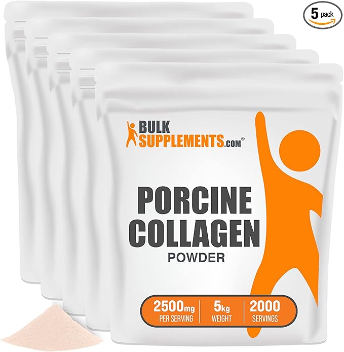 BulkSupplements.com Porcine Collagen Powder - Hydrolyzed Collagen Powder, Collagen Supplement, Collagen Peptides Powder - Collagen Protein Powder, Gluten Free, 2500mg per Serving, 5kg (11 lbs)