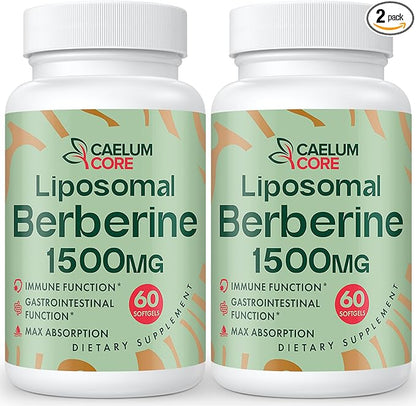 Liposomal Berberine HCL - Berberine 1500mg Activates AMPK & GLP-1, High Bioavailability Berberines Supplement for Women and Men, Berberine Plus Overall Health Support (2 Pack)