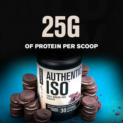 Jacked Factory Authentic ISO Grass Fed Whey Protein Isolate Powder - Low Carb, Non-GMO Muscle Building Protein w/No Fillers, Post Workout Recovery, Cookies & Cream