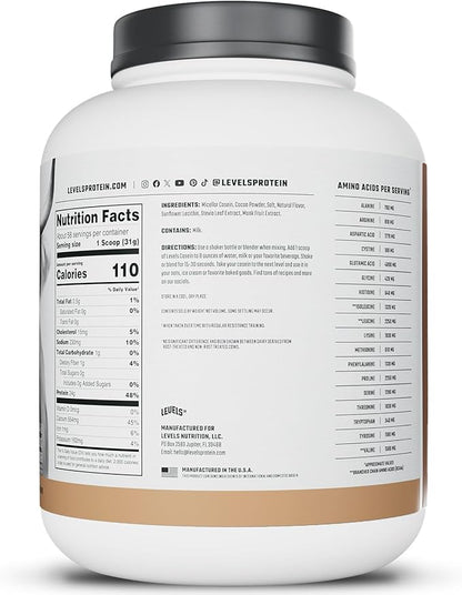 Levels 100% Micellar Casein Protein, Hormone Free, Chocolate, 4LB