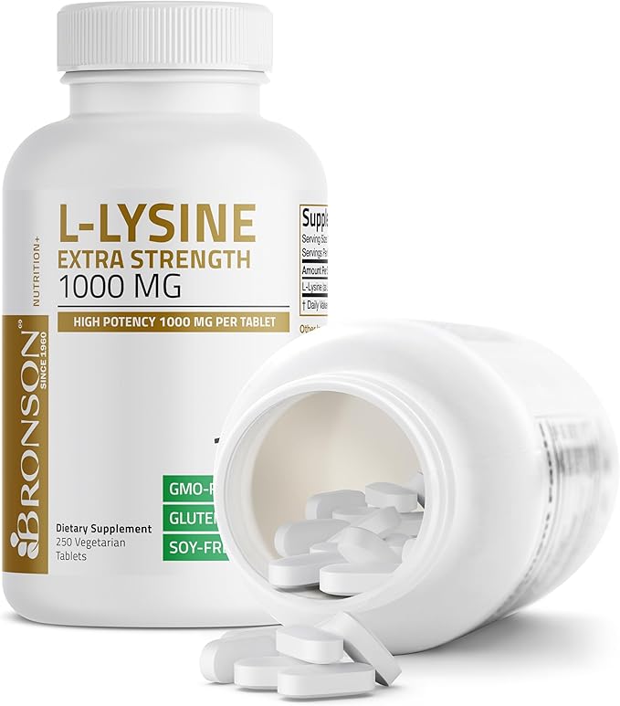 Bronson L-Lysine Extra Strength 1000 MG per Tablet High Potency, Immune Support & Supports Collagen Synthesis, Non-GMO, 250 Vegetarian Tablets