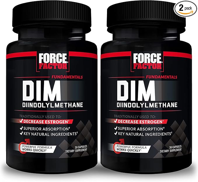 Force Factor DIM, 2-Pack, Pills to Decrease Estrogen in Men, Diindolylmethane Supplement with Key Natural Ingredients and Superior Absorption, Diindolylmethane 300mg, Works Fast, 60 Capsules
