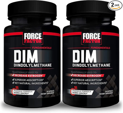 Force Factor DIM, 2-Pack, Pills to Decrease Estrogen in Men, Diindolylmethane Supplement with Key Natural Ingredients and Superior Absorption, Diindolylmethane 300mg, Works Fast, 60 Capsules