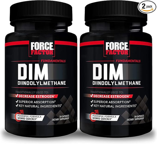 Force Factor DIM, 2-Pack, Pills to Decrease Estrogen in Men, Diindolylmethane Supplement with Key Natural Ingredients and Superior Absorption, Diindolylmethane 300mg, Works Fast, 60 Capsules