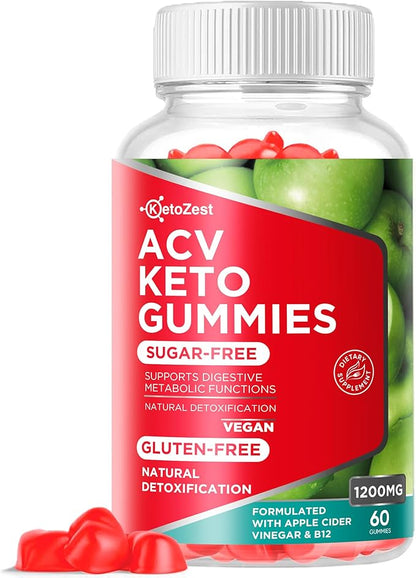 Keto Acv Gummies Supplement - Apple Cider Vinegar Gummies for Women Men - Sugar & Gluten Free (1200MG)