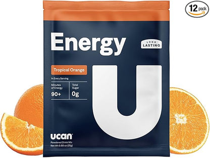 UCAN Energy Powder, Tropical Orange, Keto, Sugar-Free Pre & Post Workout for Men & Women, Non-GMO, Vegan, Gluten-Free, Great for Runners, Gym-Goers and High Performance Athletes (12 Servings, 25g)