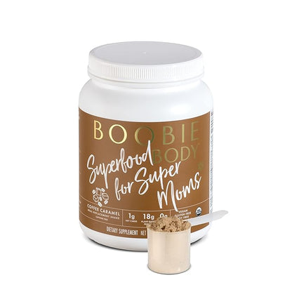 Boobie Body Superfood Protein Meal Replacement Shake, Coffee Caramel Flavor | 19g Protein | Safe For Pregnancy, Lactation, & Motherhood | Organic, Vegan, Zero Sugar, 1 Tub (21.2 oz.)