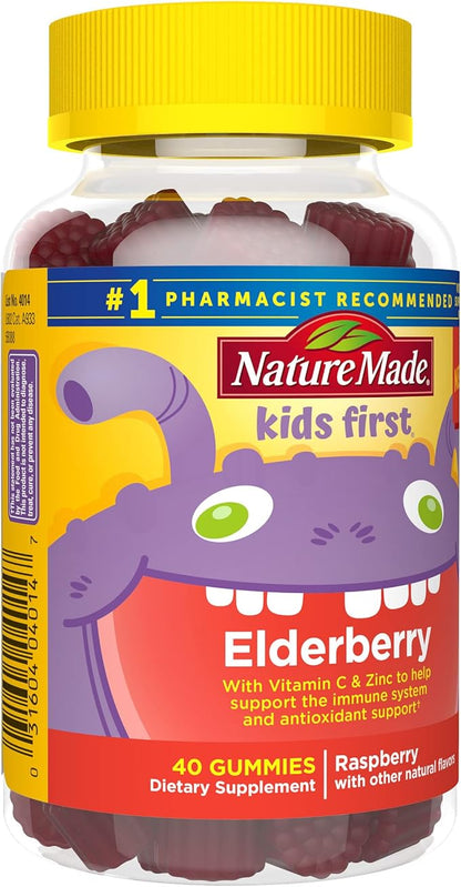 Nature Made Kids First Elderberry with Vitamin C and Zinc, Dietary Supplement for Immune Support, 40 Elderberry Gummies