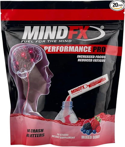 MINDFX Performance Pro Blend - Mixed Berry | Nootropic Endurance Drink | Boost Focus, Concentration, and Brain Health | 20 Sticks | Natural Ingredients (Mixed Berry Pro, 1)