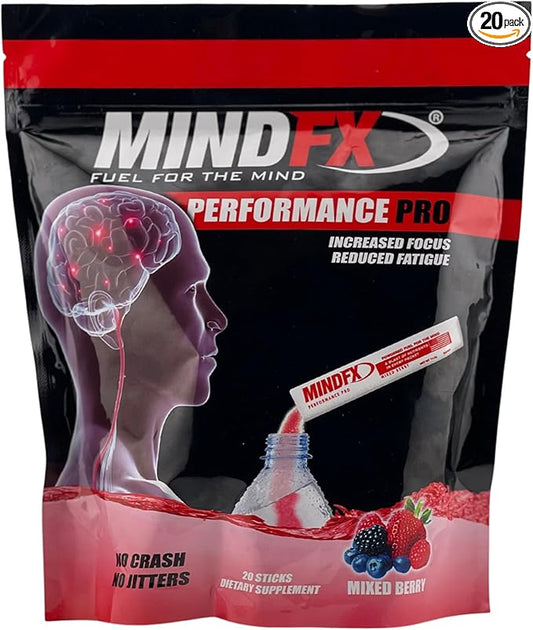MINDFX Performance Pro Blend - Mixed Berry | Nootropic Endurance Drink | Boost Focus, Concentration, and Brain Health | 20 Sticks | Natural Ingredients (Mixed Berry Pro, 1)
