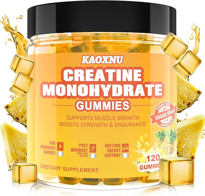Creatine Monohydrate Gummies 5600mg for Men & Women, 120 CT Chewable Creatine Gummies for Muscle Support, Energy Boost, 5.6g of Creatine Monohydrate per Serving - Sugar Free, Vegan (Pineapple Flavor)