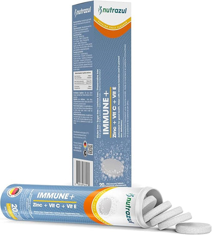 nutrazul Immune+ Effervescent Tablets | Vitamin C and Zinc with Vitamin E | 60 Tablets | Immune Support for Adults & Kids | Ideal for Flu Season Protection | Passion Fruit Flavor