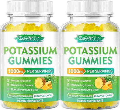 Potassium Citrate Gummies 1000mg, High Potency Potassium Supplement Gummies for Adults Women & Men, Potassium Gummies Support Leg Cramps & Muscle Health, Sugar-Free, Pineapple Flavor, 120 Count
