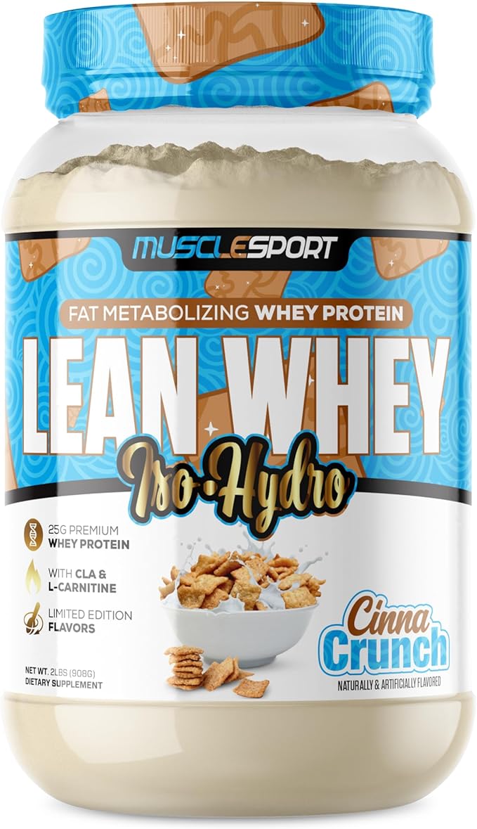 Musclesport Lean Whey Revolution™ Protein Powder - Whey Protein Isolate - Low Calorie, Low Carb, Low Fat, Incredible Flavors - 25g Protein per Scoop - 2lb Cinna Crunch