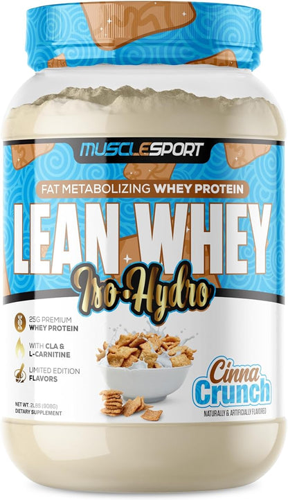 Musclesport Lean Whey Revolution™ Protein Powder - Whey Protein Isolate - Low Calorie, Low Carb, Low Fat, Incredible Flavors - 25g Protein per Scoop - 2lb Cinna Crunch
