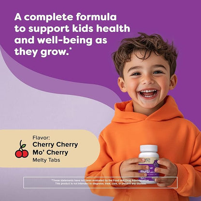 Renzo's Picky Eater Kids Multivitamin with Iron - Dissolving Kids Vitamins with Vitamin D3 & K2 and More - 60 Sugar-Free Melty Tabs, Cherry Cherry Mo’ Cherry Flavored