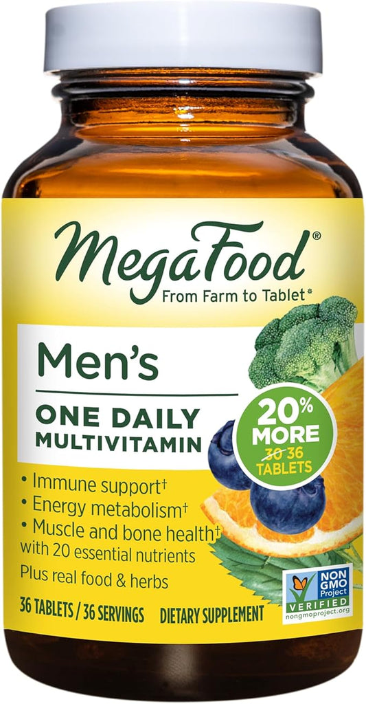 MegaFood One Daily Mens Multivitamins - Multivitamin for Men - Vitamin C, Vitamin D3 & Vitamin B12 - Muscle, Energy Metabolism & Immune Support - Vegetarian, Gluten Free - 36 Tablets, 36 Servings