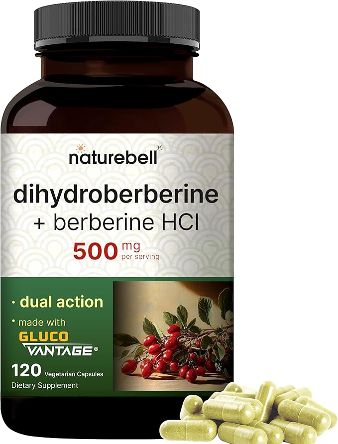 NatureBell Dihydroberberine with Berberine HCl 500mg, 120 Veggie Capsules | 5X Better Absorbed with GlucoVantage – Supports Balanced Sugar Levels & Heart Health – Non-GMO, Vegan-Friendly