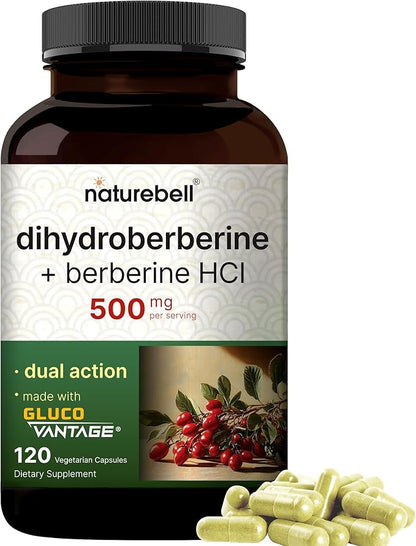 NatureBell Dihydroberberine with Berberine HCl 500mg, 120 Veggie Capsules | 5X Better Absorbed with GlucoVantage – Supports Balanced Sugar Levels & Heart Health – Non-GMO, Vegan-Friendly