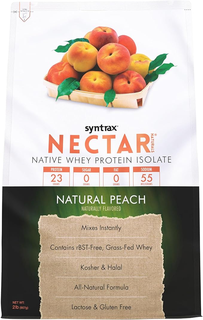 Syntrax Nutrition Nectar Naturals, All Natural Whey Protein Isolate, Refreshing Fruit Juice Flavor, Natural Peach, 2 lbs