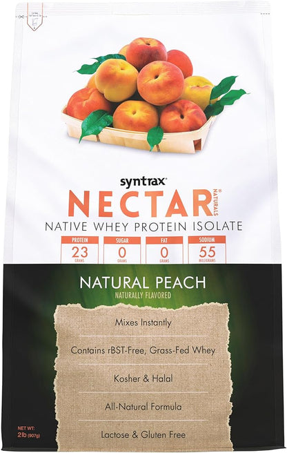 Syntrax Nutrition Nectar Naturals, All Natural Whey Protein Isolate, Refreshing Fruit Juice Flavor, Natural Peach, 2 lbs