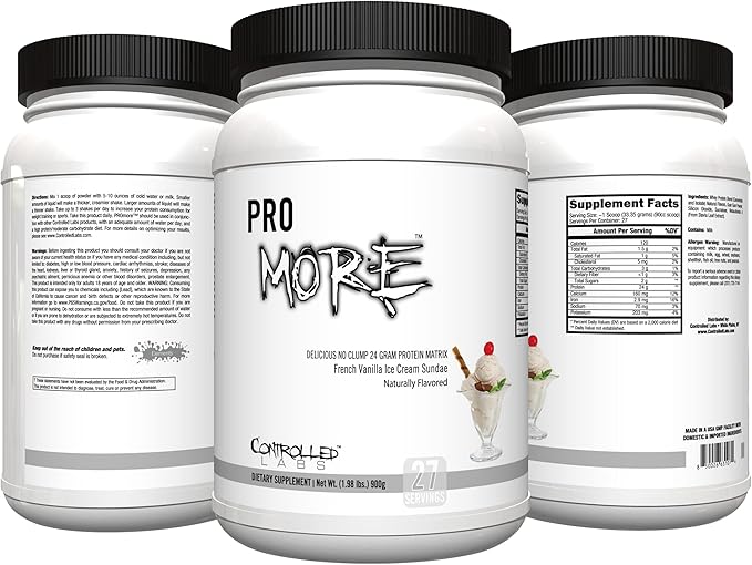 CONTROLLED LABS PROmore Protein Powder (27 Servings) - 24g Protein Per Scoop - 94% Sugar-Free, Premium Smooth-Drink Formula (Chocolate Ice Cream Sundae) (27 Servings, French Vanilla Ice Cream Sundae)