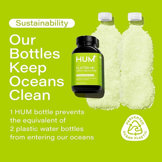 HUM Flatter Me Digestive Enzymes Bloating Supplement - Fast-Acting Bloat Relief for Digestive Health & Debloating Multi Enzyme | Bloat Pills, Anti Bloat Pills, Vegan 60 Servings