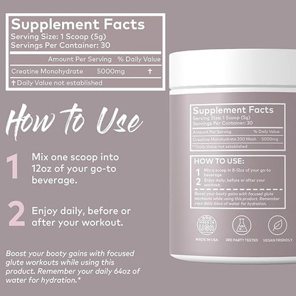 Curve Bum Building Creatine - Micronized 200 Mesh for Smooth Muscle Builder for Women, Creatine Women Enhancer, Energy Supplement for Booty Gains. 30 Unflavored Perfect Peach Servings