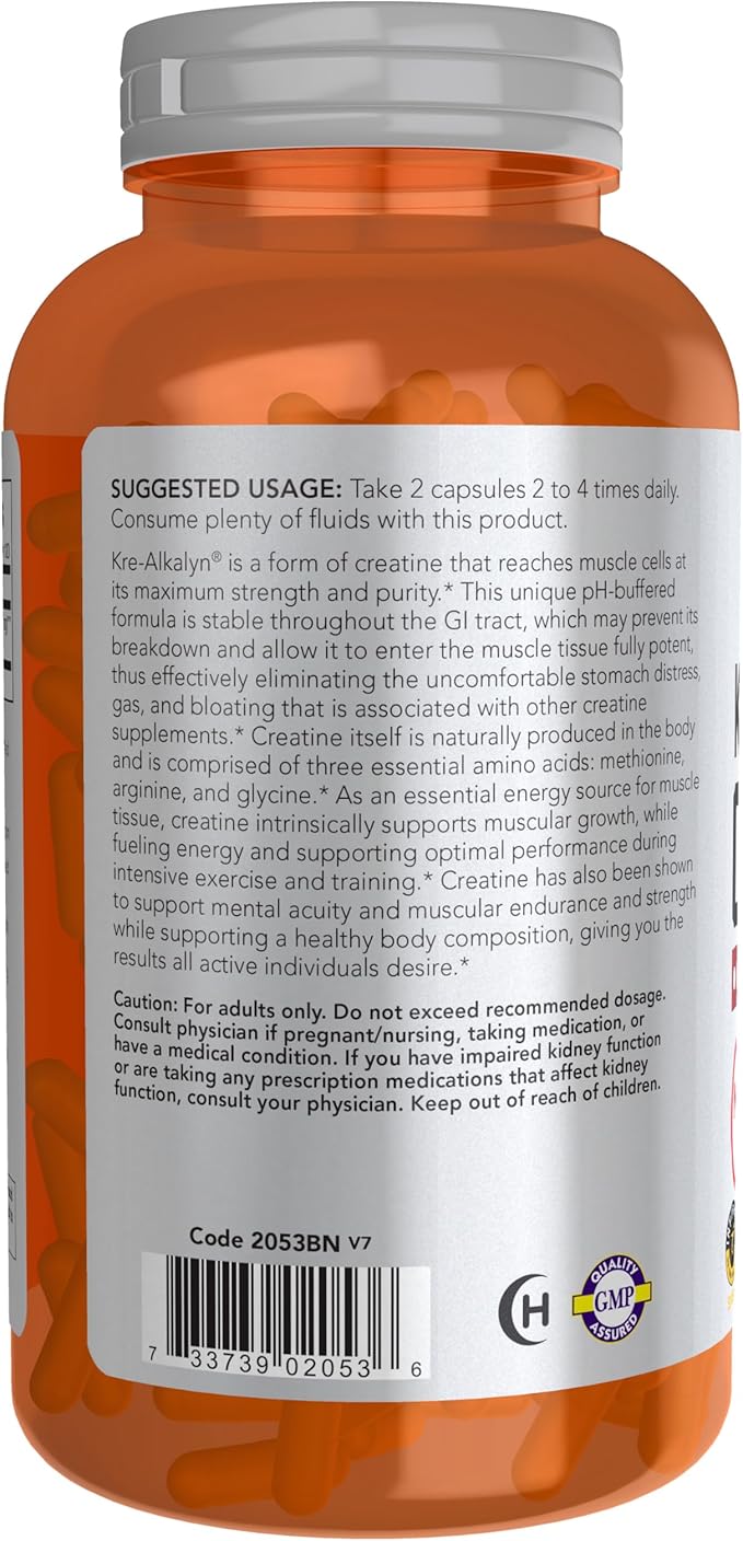 NOW Foods Sports Nutrition, Kre-Alkalyn Creatine 750 mg, Mass Building*/Energy Production*, 240 Veg Capsules