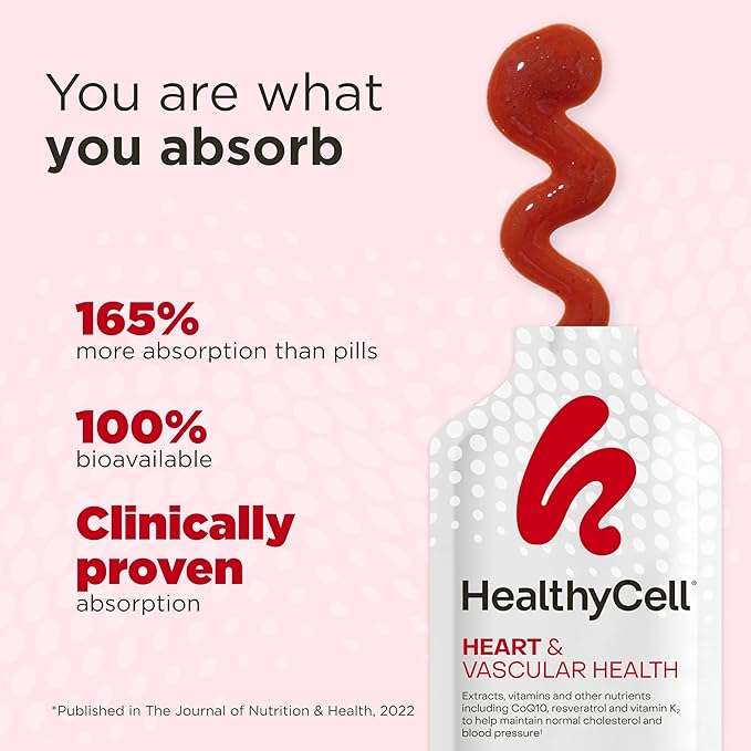 Healthycell Heart & Vascular Health - Heart Health Supplement with Resveratrol, Beet Powder, CoQ10, Omega-3 - Support Healthy Blood Pressure and Cholesterol Levels - Maximum Absorption - 30 Gel Packs
