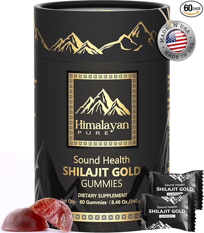 Pure Himalayan Shilajit Gummies Gold I Lab Tested I No Added Sugar I Ashwagandha, Gokshura| Fulvic Acid & 85+ Trace Minerals I for Men, Women I Non-GMO I 100% Natural & Organic I 60 Gummy