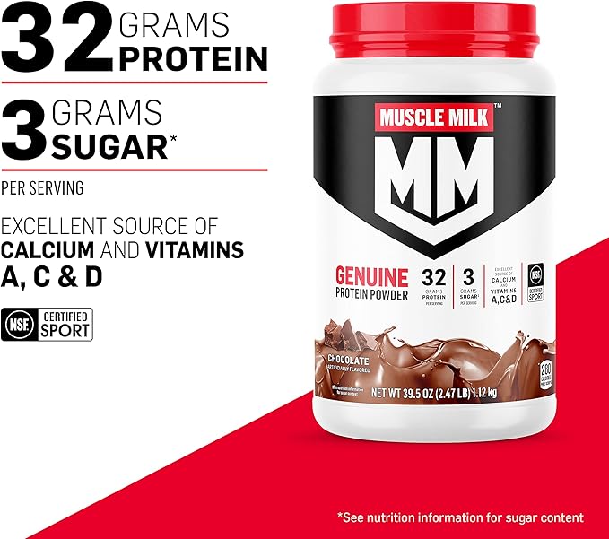 Muscle Milk Genuine Protein Powder, Cookies 'n Crème, 4.94 Pound, 32 Servings, 32g Protein, 2g Sugar, Calcium, Vitamins A, C & D, NSF Certified for Sport, Energizing Snack, Packaging May Vary
