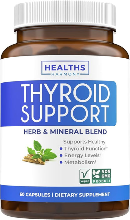 Thyroid Support with Iodine (Non-GMO) Improve Your Energy & Mood - Metabolism Booster for Weight Loss - Thyroid Health Supplement for Women and for Men - Ashwagandha, Zinc, B12 Complex - 60 Capsules