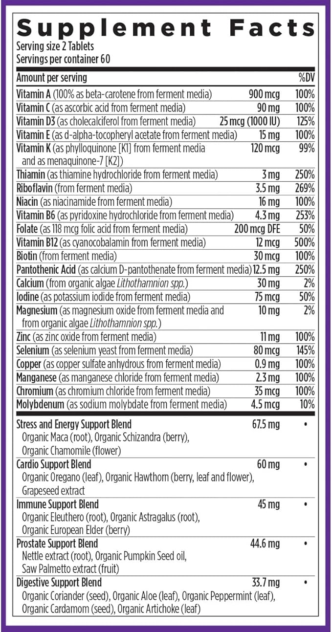 New Chapter Men's Multivitamin Advanced Formula for Stress, Brain, Immune, Heart & Energy Support, Higher Levels of Whole-Food Fermented Essential Nutrients for Men + Selenium + B Vitamins, 120 ct