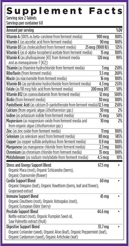 New Chapter Men's Multivitamin Advanced Formula for Stress, Brain, Immune, Heart & Energy Support, Higher Levels of Whole-Food Fermented Essential Nutrients for Men + Selenium + B Vitamins, 120 ct