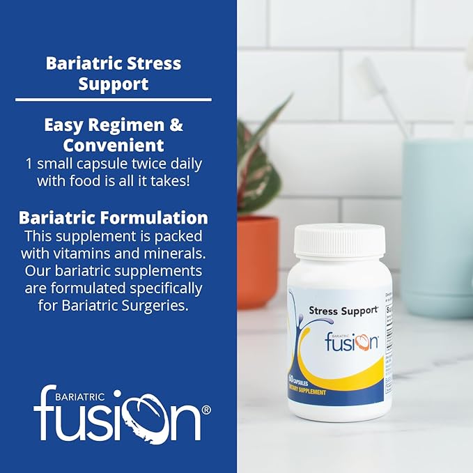 Bariatric Fusion Stress Support* | Vegan Supplement with Magnesium and Ashwagandha | Daily Vitamin for Women and Men | Gluten, Dairy and Soy Free | Non-GMO | 60 Capsules