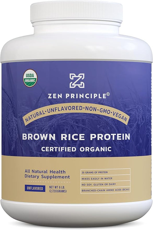 Zen Principle Organic Brown Rice Protein 6 LB. USDA Certified Organic. Unflavored. Non-GMO. Vegan.