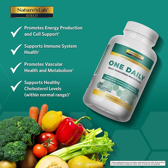 Nature's Lab Gold One Daily Multivitamin - Contains 19 Essential Vitamins & Minerals including Vitamin C, D3 & Zinc - 60 Capsules (2 Month Supply)