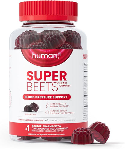 humanN SuperBeets Heart Gummies - Beet Gummy with Heart-Healthy Energy Support, Grape Seed Extract & Beetroot Powder, Sugar Free - Pomegranate Berry Flavor, 60 Count