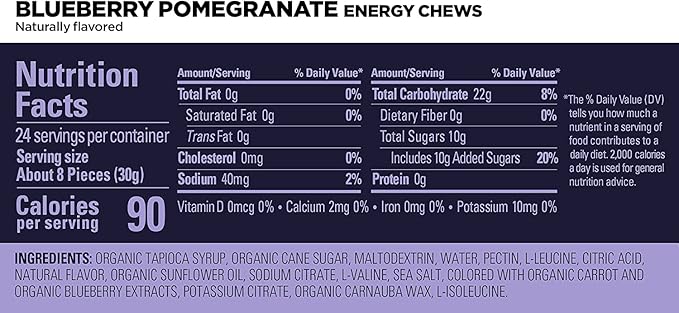 GU Energy Chews, Blueberry Pomegranate Energy Gummies with Electrolytes, Vegan, Gluten-Free, Kosher, and Dairy-Free On-The-Go Energy for Any Workout, 12 Bags (24 Servings Total)