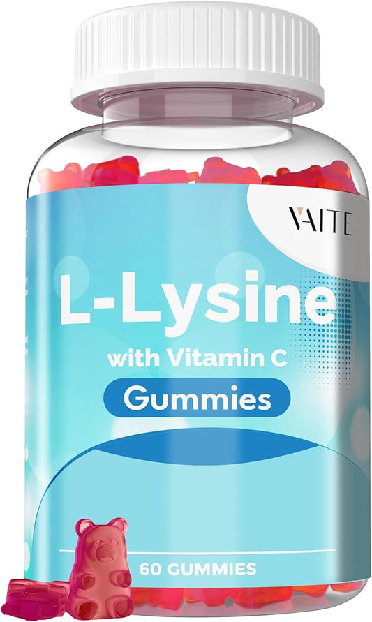 L-Lysine 800mg Gummies with Vitamin C - Supports Skin, Lip, Vegan, Gluten Free, 60 Chewable Lysine for Adults, Vitamins Tissue Health & Immune System, Amino Acid & Complex Supplements, Non-GMO