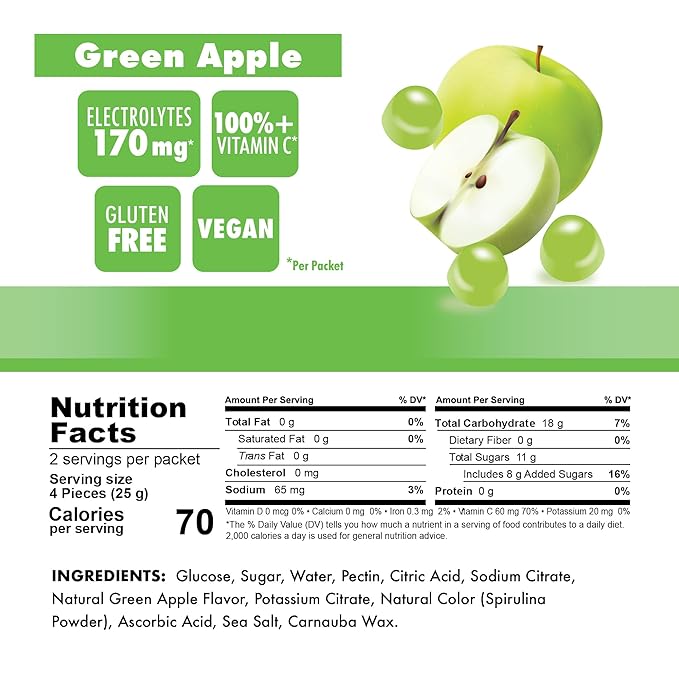 Bonk Breaker Energy Chews, Dairy-Free, Gluten-Free Ingredients to Provide Quick Energy and Focus, 1 Box of 10 Packets, Green Apple