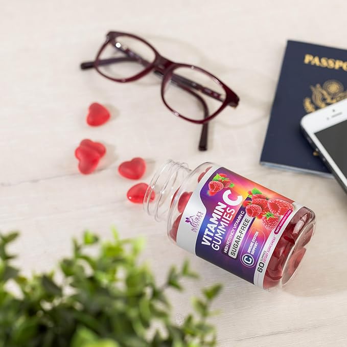 Zero Sugar Vitamin C Gummies - Immune Support & Antioxidant Vitamin Dietary Supplement - Vegan, Non-GMO, Dairy & Gluten Free C Vitamin Gummy - Raspberry Flavor for Kids & Adults - 60 Count Gummies
