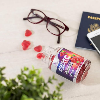 Zero Sugar Vitamin C Gummies - Immune Support & Antioxidant Vitamin Dietary Supplement - Vegan, Non-GMO, Dairy & Gluten Free C Vitamin Gummy - Raspberry Flavor for Kids & Adults - 60 Count Gummies