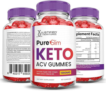 (5 Pack) Pure Slim Keto ACV Gummies Advanced Formula 1000MG PureSlim Keto Gummies Apple Cider Vinegar Formulated with Pomegranate Beet Juice Powder B12 Vegan Non GMO 300 Gummys