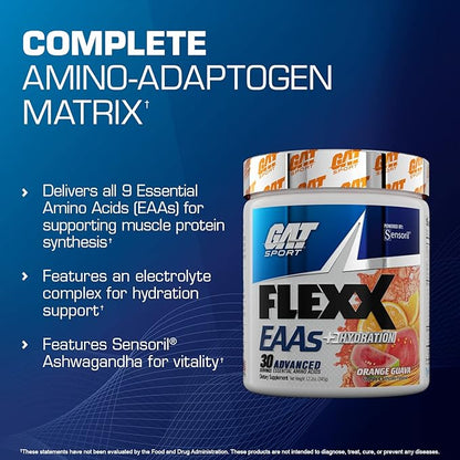 GAT SPORT Flexx EAAs + Hydration, Advanced Essential Amino Acids, 30 Servings (Blue Razz)