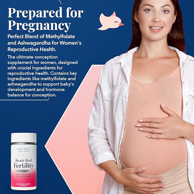 Best Nest Wellness Women's Fertility - Daily Multivitamin for Pregnancy Support - Supplement with Methylated Vitamins Aids Conception - Nutritional Supplement with Ashwagandha & Folate - 30 Tablets