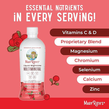 MaryRuth Organics Liquid Nighttime Multimineral Sleep Supplement | Sugar Free | Calm Magnesium Citrate | NO Melatonin | Calcium Magnesium Zinc | Available in 4 Flavors | Gluten Free | 32 Servings
